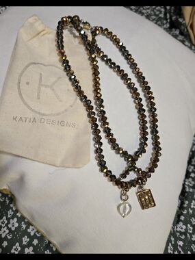 Katia Designs Gold and Smoky Crystal Beaded Necklace - Double Strand